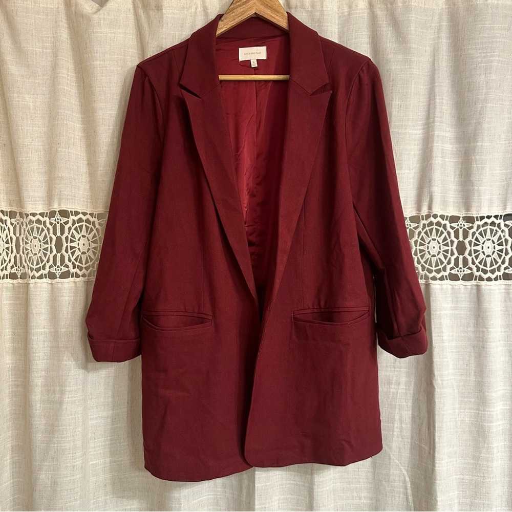 Skies Are Blue Boyfriend Oversized Open Blazer Burgundy